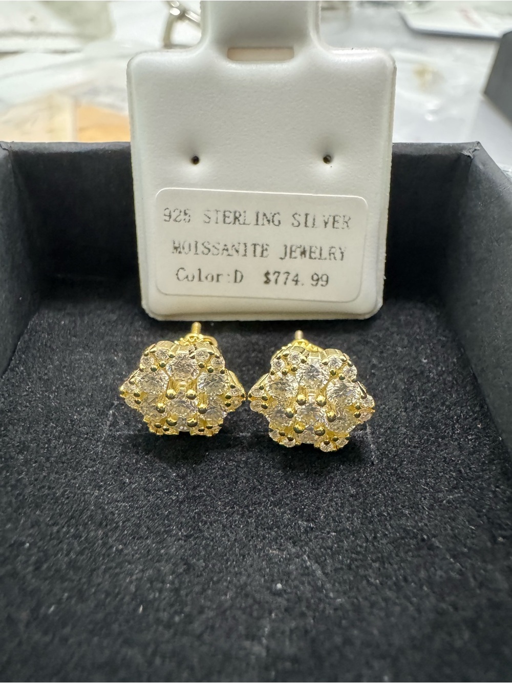 Sterling Silver Gold-Plated Moissanite Cluster Stud Earrings - Gold